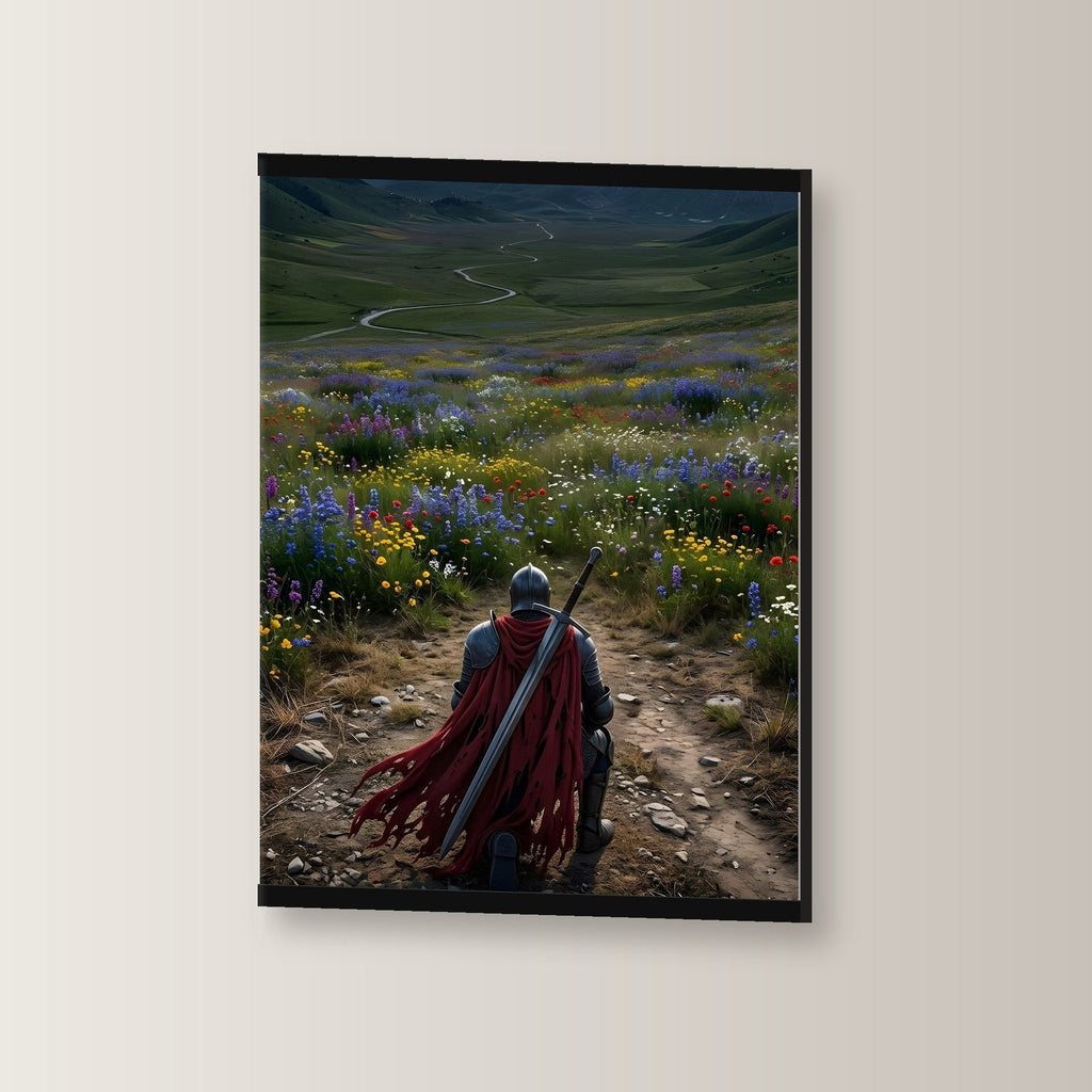 Der Kniefall als Poster mit schwarzer Holzleiste, leicht gedreht an der Wand fotografiert