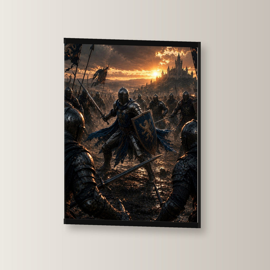 Der letzte Löwe als Poster mit schwarzer Holzleiste, leicht gedreht an der Wand fotografiert