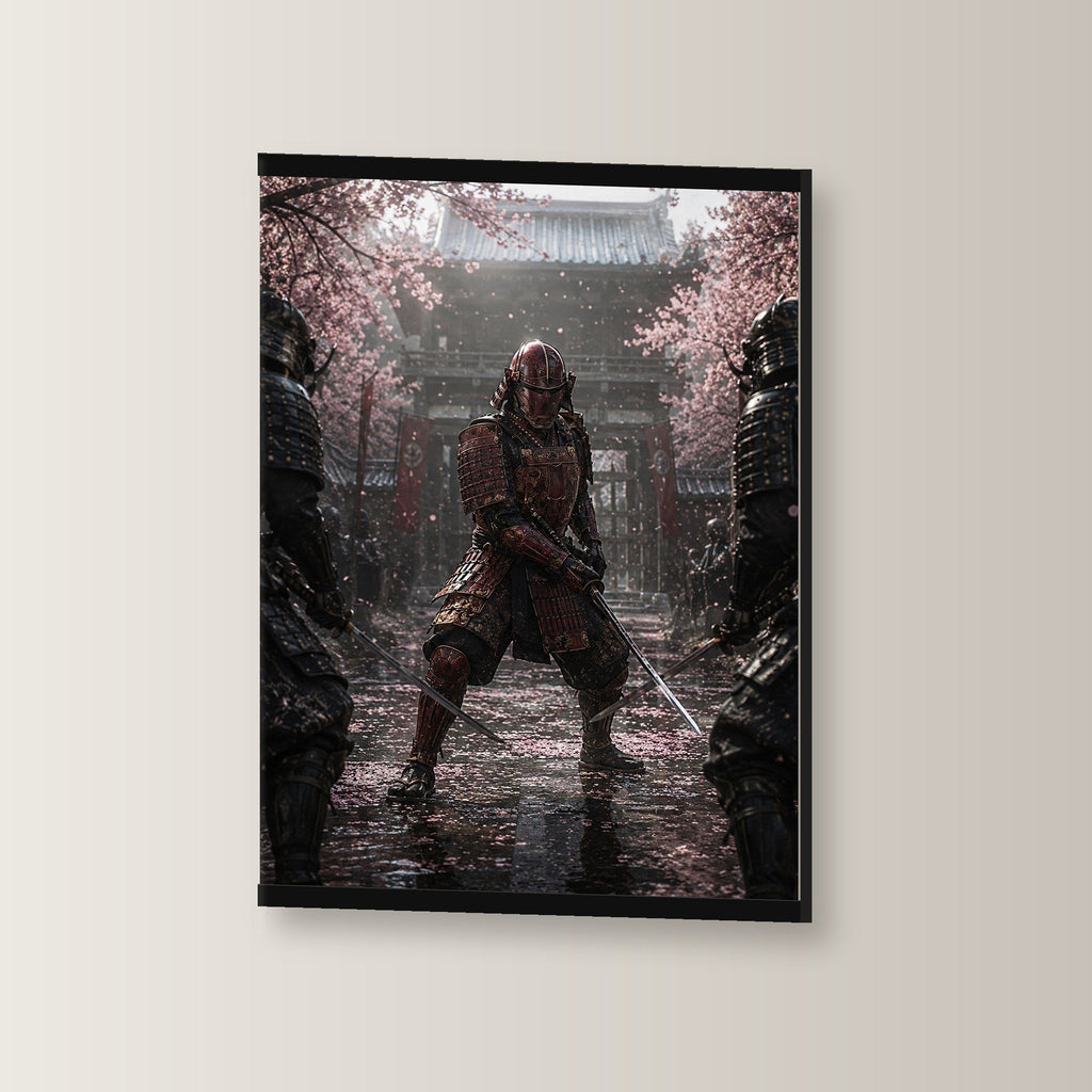 Der Letzte Samurai als Poster mit schwarzer Holzleiste, leicht gedreht an der Wand fotografiert