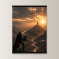 Der lange Weg heim als Poster mit schwarzer Holzleiste, gerade von vorn an heller Wand