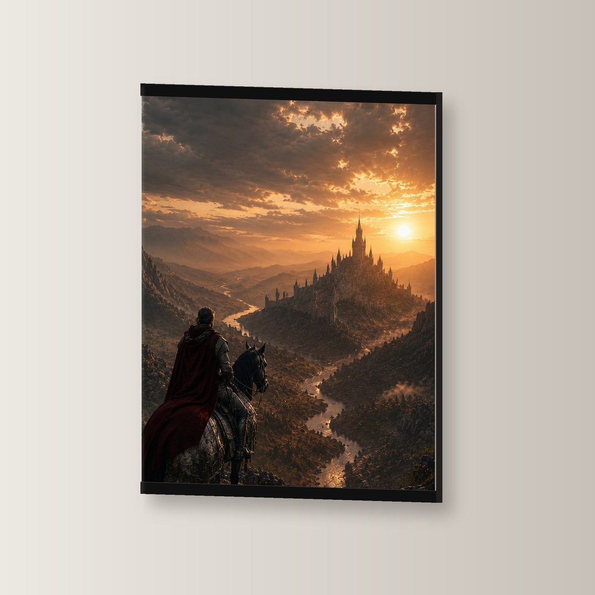 Der lange Weg heim als Poster mit schwarzer Holzleiste, leicht gedreht an der Wand fotografiert