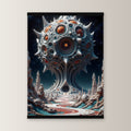 Der Monolith als Poster mit schwarzer Holzleiste, gerade von vorn an heller Wand