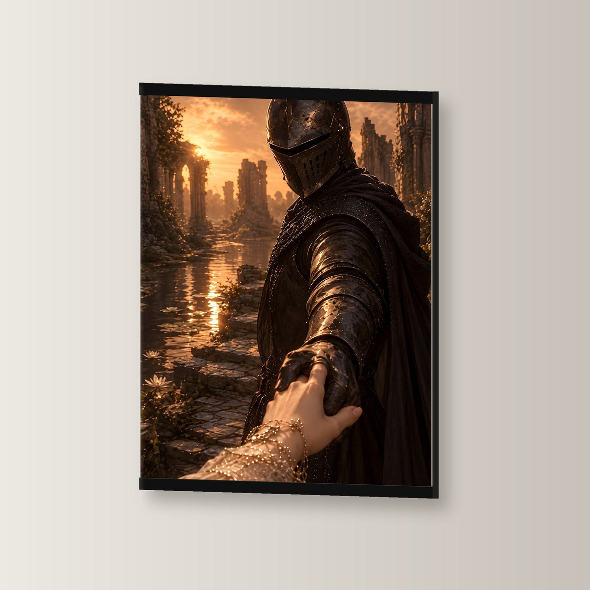 Nimm meine Hand als Poster mit schwarzer Holzleiste, leicht gedreht an der Wand fotografiert