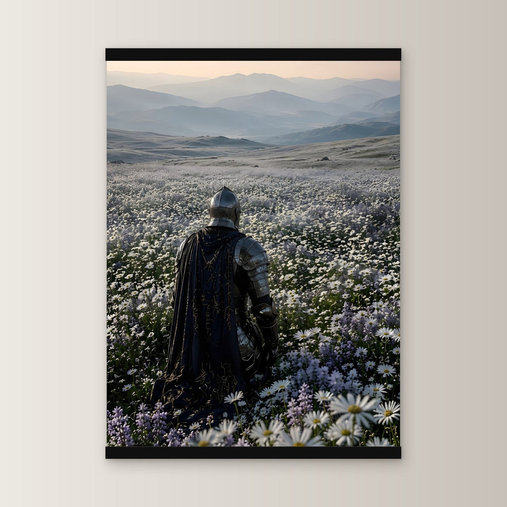 Der stille Morgen als Poster mit schwarzer Holzleiste, gerade von vorn an heller Wand