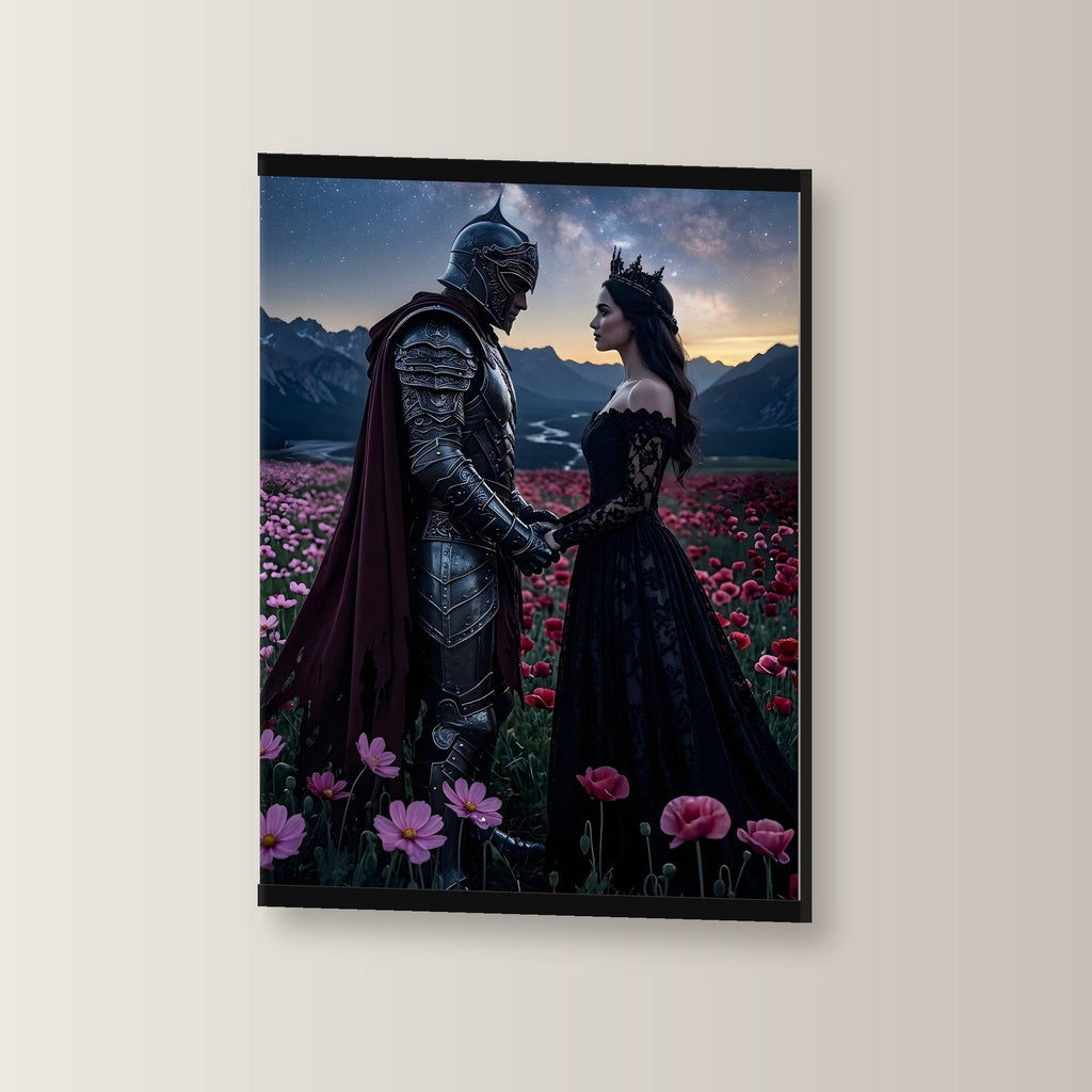 Der Sternenschwur als Poster mit schwarzer Holzleiste, leicht gedreht an der Wand fotografiert