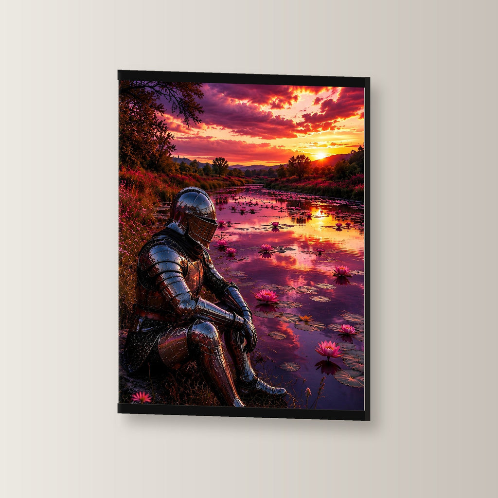 Der Seerosenteich als Poster mit schwarzer Holzleiste, leicht gedreht an der Wand fotografiert