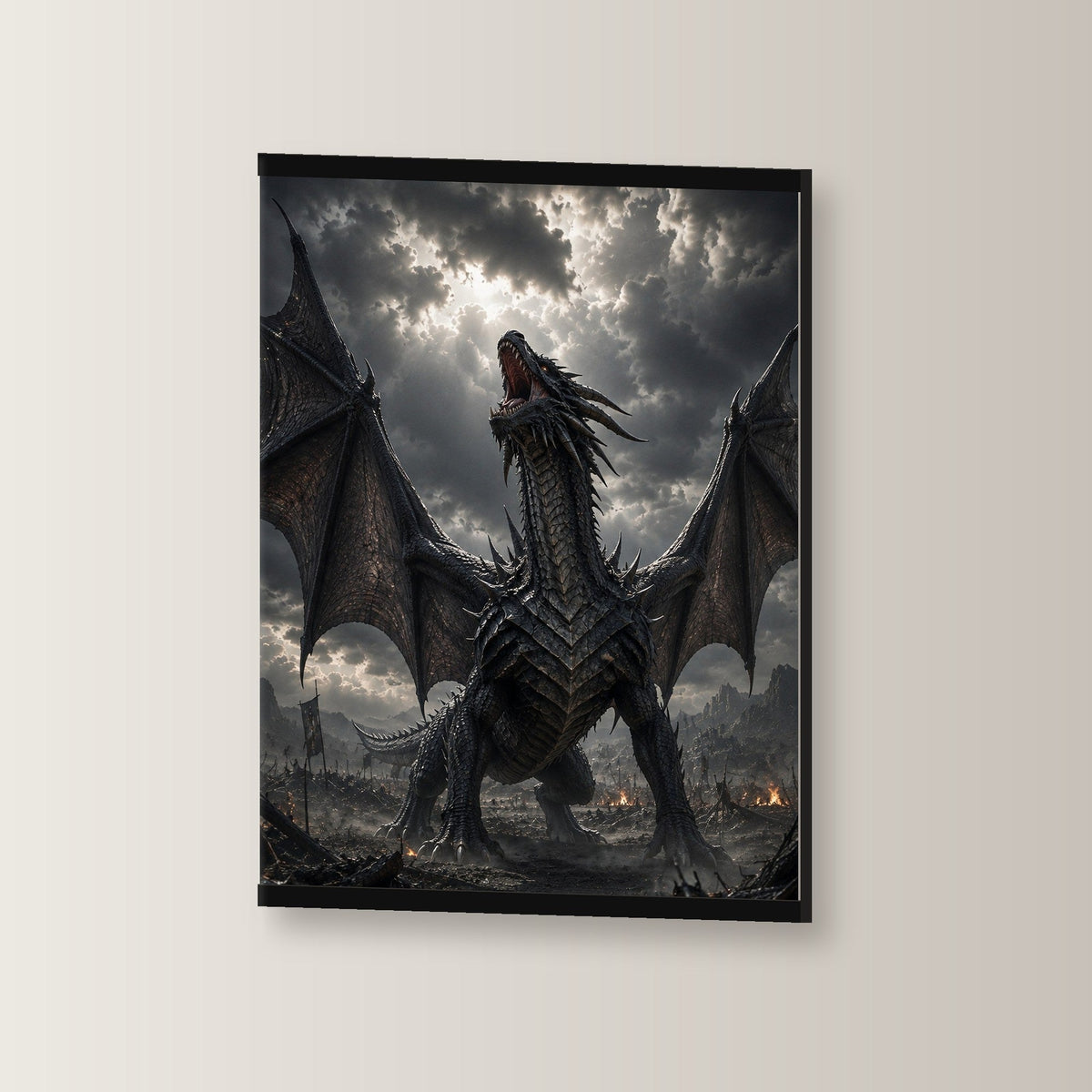 Der Sturmschrei als Poster mit schwarzer Holzleiste, leicht gedreht an der Wand fotografiert