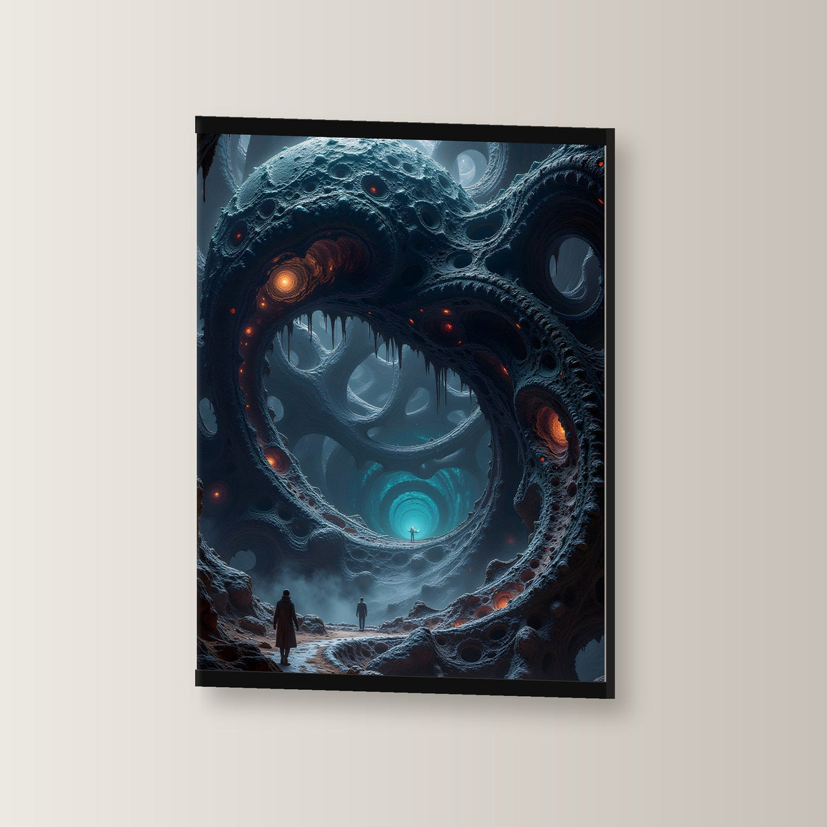 Das Tor der Tiefe als Poster mit schwarzer Holzleiste, leicht gedreht an der Wand fotografiert