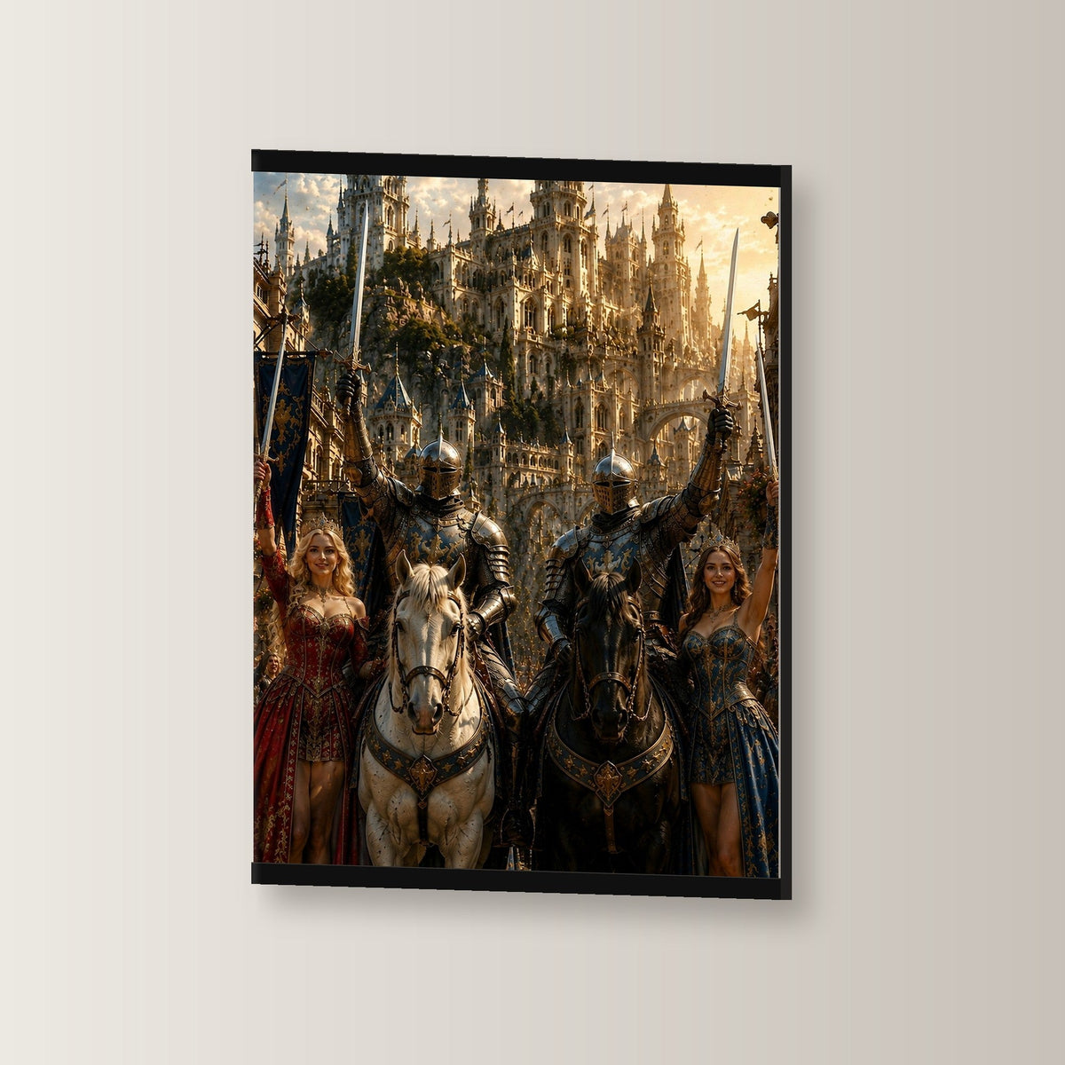 Der Triumphzug als Poster mit schwarzer Holzleiste, leicht gedreht an der Wand fotografiert