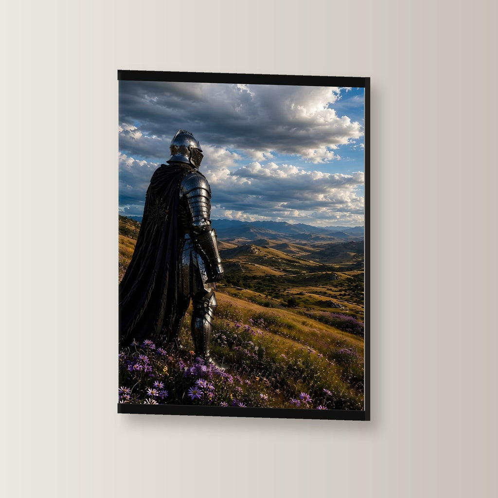 Unter weitem Himmel als Poster mit schwarzer Holzleiste, leicht gedreht an der Wand fotografiert