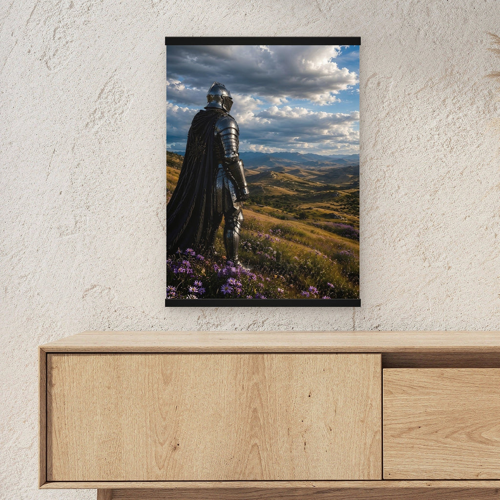 Unter weitem Himmel als Poster mit schwarzer Holzleiste ueber einem Sideboard, zeigt die Groesse im Raum