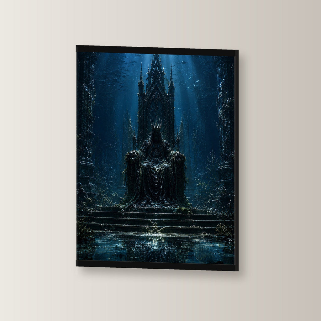 Das Verborgene Reich als Poster mit schwarzer Holzleiste, leicht gedreht an der Wand fotografiert