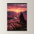 Der Weg ins Abendrot als Poster mit schwarzer Holzleiste, gerade von vorn an heller Wand