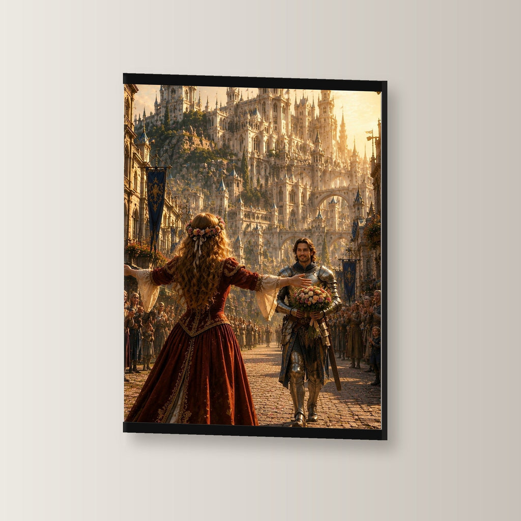Das Wiedersehen als Poster mit schwarzer Holzleiste, leicht gedreht an der Wand fotografiert