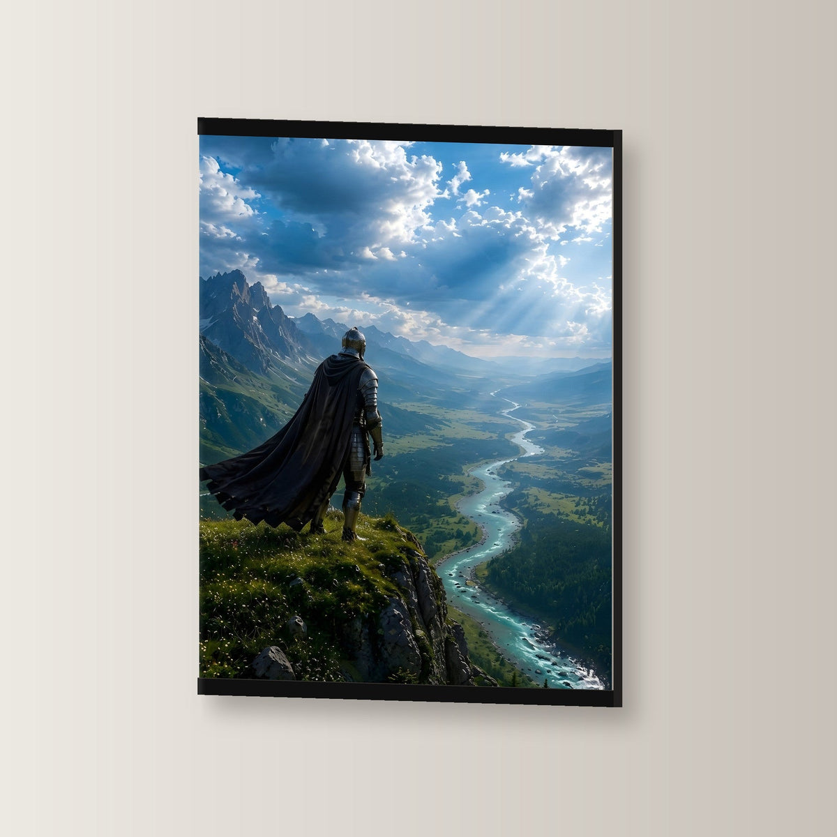 Das weite Land als Poster mit schwarzer Holzleiste, leicht gedreht an der Wand fotografiert