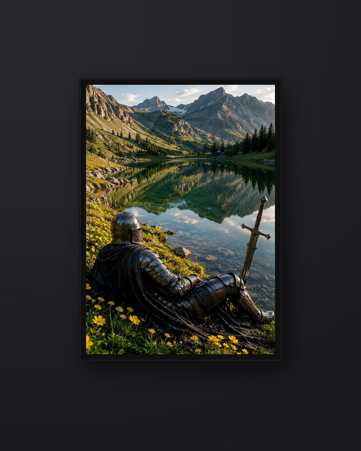Poster gerahmt mit eigenem Motiv an dunkler Wand