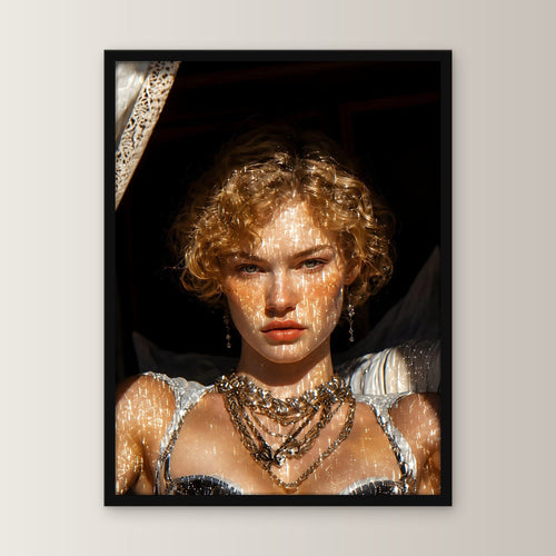 Gothic Frau Poster gerahmt | Fantasy Deko im schwarzen Holzrahmen, gerade von vorn an heller Wand
