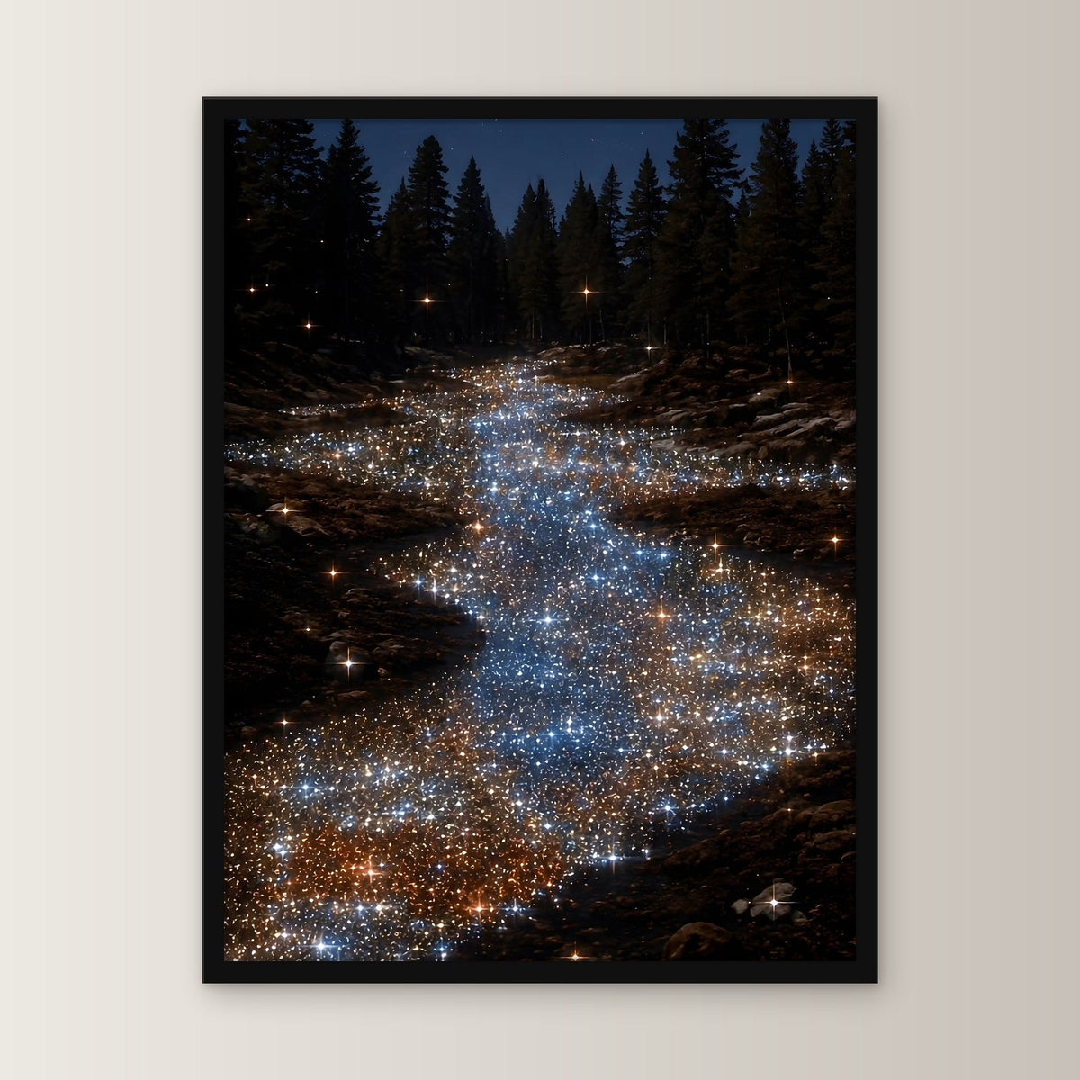 Natur Poster gerahmt im schwarzen Holzrahmen, gerade von vorn an heller Wand