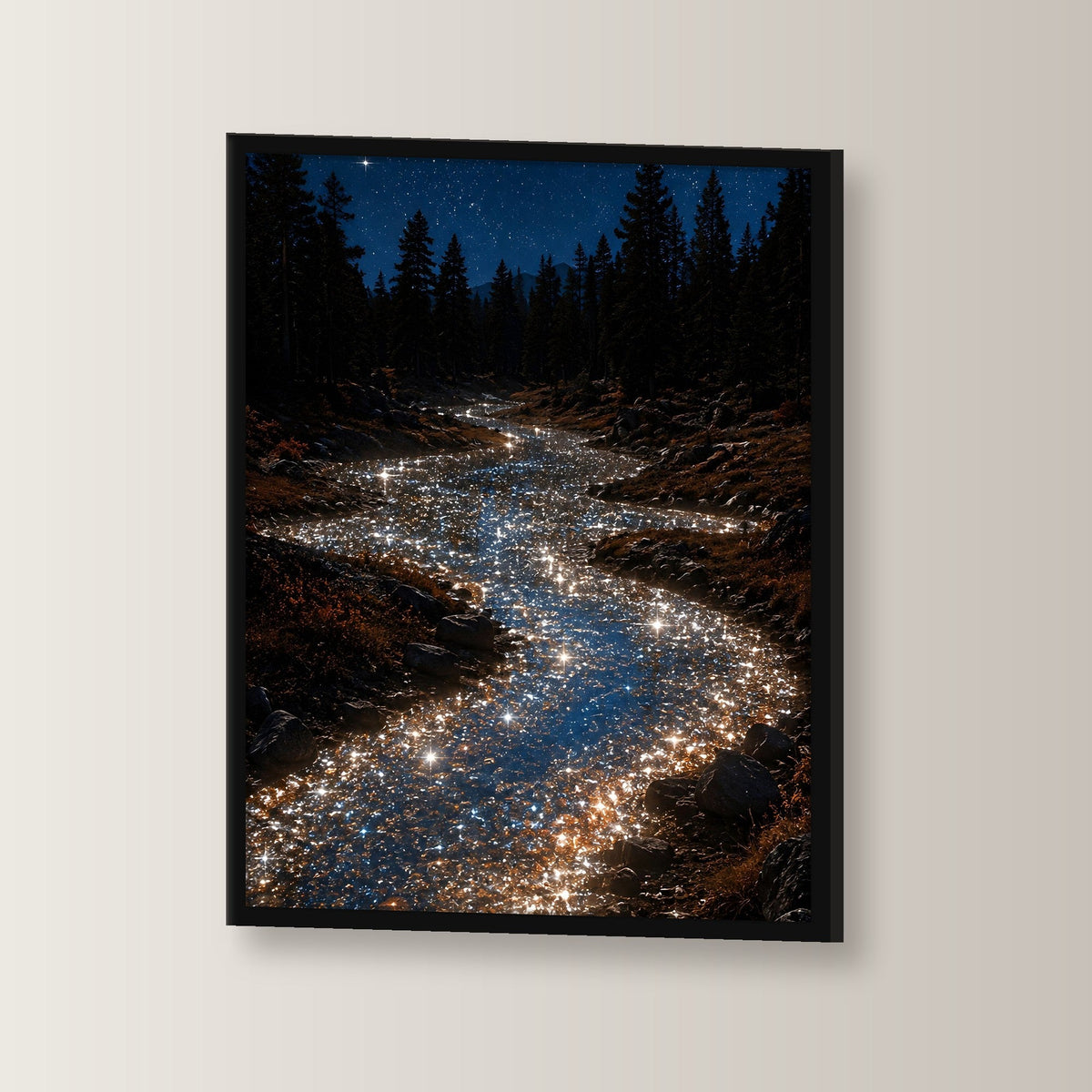 Natur Poster gerahmt im schwarzen Holzrahmen, leicht gedreht an der Wand fotografiert