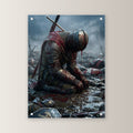 Dark-Fantasy Acrylglasbild auf Acrylglas mit Edelstahl-Abstandshaltern, gerade von vorn an heller Wand