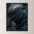 Dark-Fantasy Poster gerahmt im schwarzen Holzrahmen, gerade von vorn an heller Wand