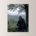 Dark-Fantasy Acrylglasbild auf Acrylglas mit Edelstahl-Abstandshaltern, gerade von vorn an heller Wand