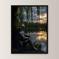 Dark-Fantasy Poster gerahmt im schwarzen Holzrahmen, gerade von vorn an heller Wand