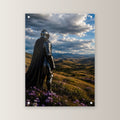 Ritter unter weitem Wolkenhimmel, Mittelalter Fantasy Acrylglasbild auf Acrylglas mit Edelstahl-Abstandshaltern, gerade von vorn an heller Wand